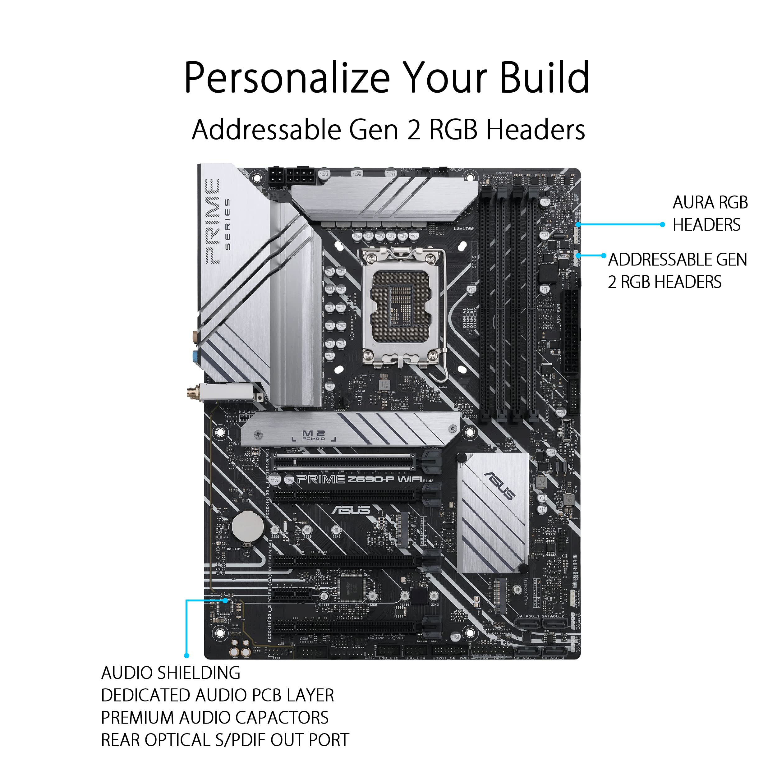 ASUS Prime Z690-P WiFi LGA1700(Intel 12th Gen) ATX Motherboard (PCIe 5.0,DDR5,14+1 Power Stages,3X M.2,WiFi 6,BT v5.2,2.5Gb LAN,Front Panel USB 3.2 Gen 1 Type-C,Thunderbolt 4 Support, Arua Sync) - Image 3
