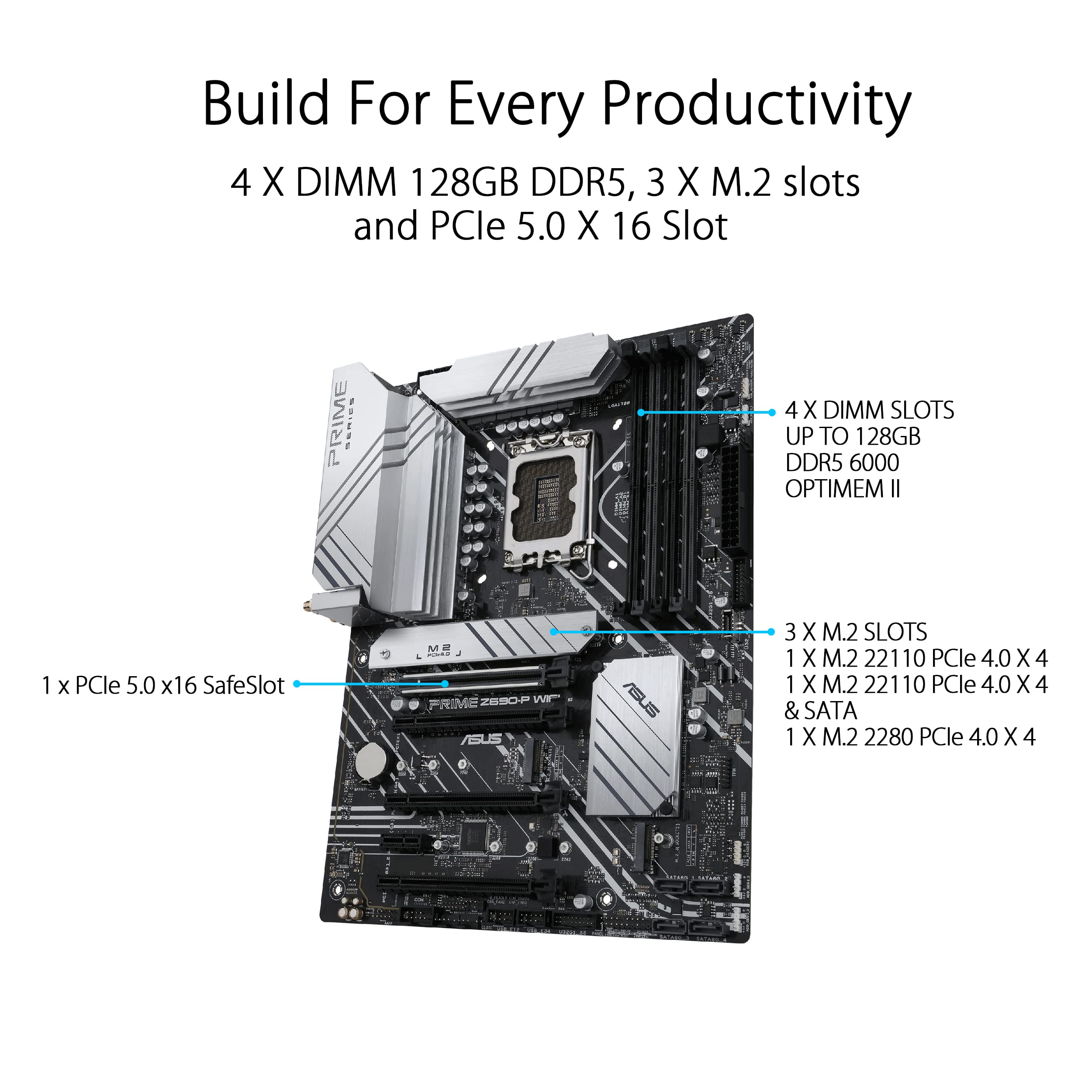 ASUS Prime Z690-P WiFi LGA1700(Intel 12th Gen) ATX Motherboard (PCIe 5.0,DDR5,14+1 Power Stages,3X M.2,WiFi 6,BT v5.2,2.5Gb LAN,Front Panel USB 3.2 Gen 1 Type-C,Thunderbolt 4 Support, Arua Sync) - Image 5