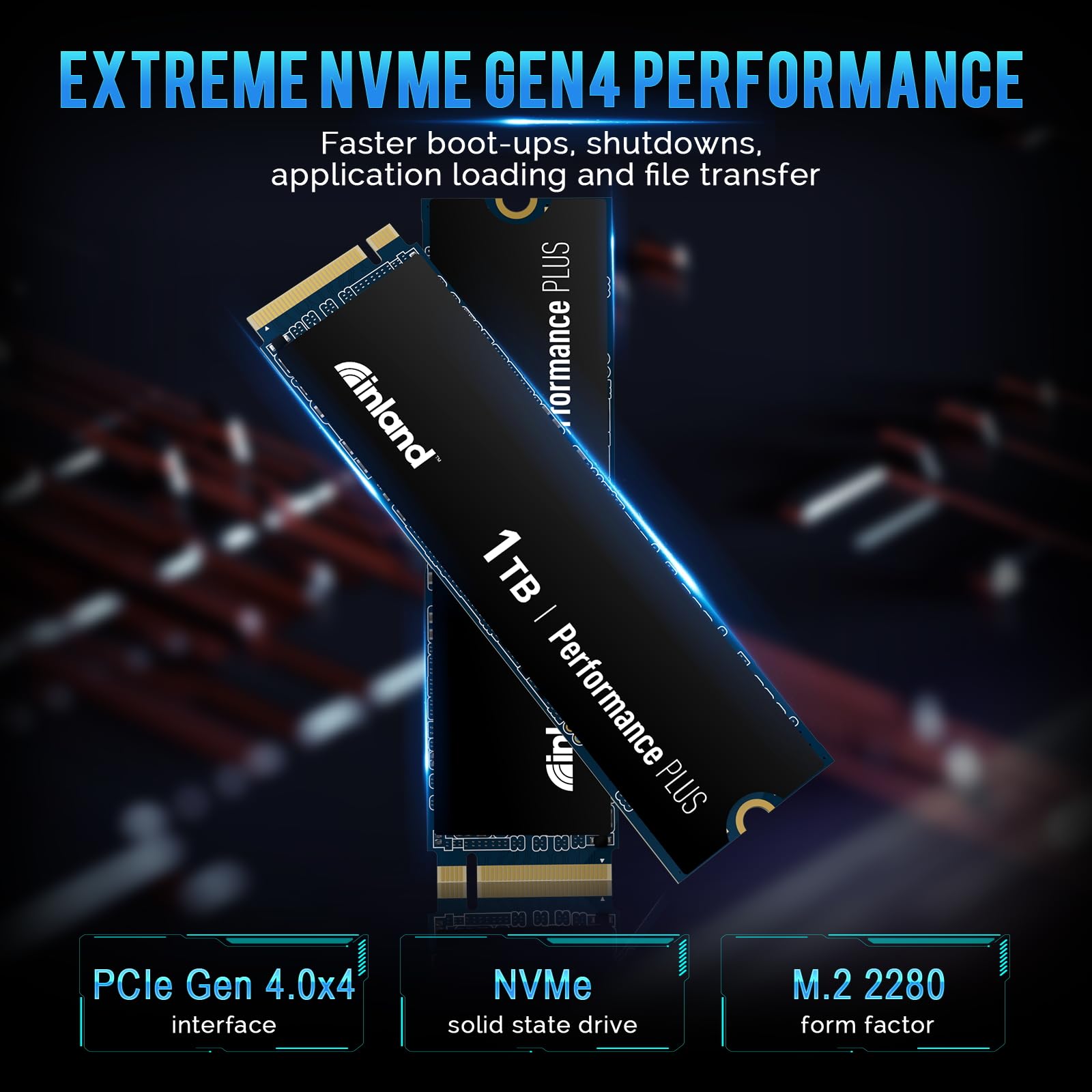 INLAND 1TB Performance Plus NVMe Internal Gaming SSD Solid State Drive Optimized for PS5 - Gen4 PCIe, M.2 2280, DRAM Cache, TLC 3D NAND Flash, Up to 7000MB/s - Image 3