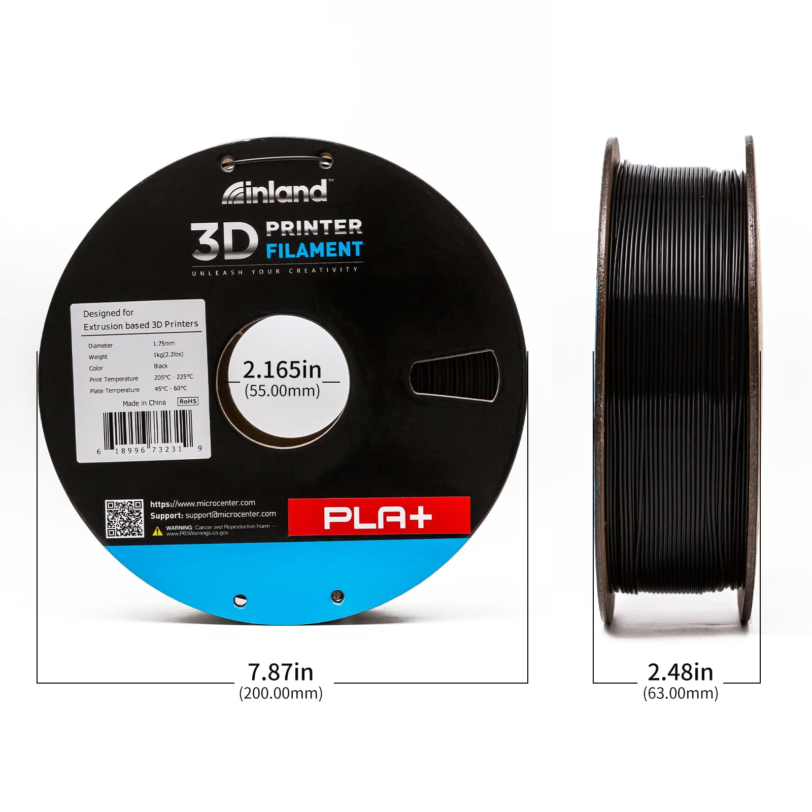 INLAND Micro Center PLA+ 3D Printing Filament 1.75mm - PLA Pro Dimensional Accuracy +/- 0.03 mm - 1kg Cardboard Spool (2.2 lbs) (1 Pack Black, 1.75mm) - Image 3