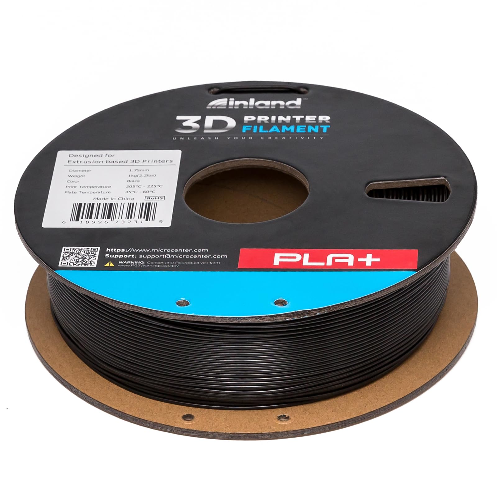 INLAND Micro Center PLA+ 3D Printing Filament 1.75mm - PLA Pro Dimensional Accuracy +/- 0.03 mm - 1kg Cardboard Spool (2.2 lbs) (1 Pack Black, 1.75mm) - Image 6