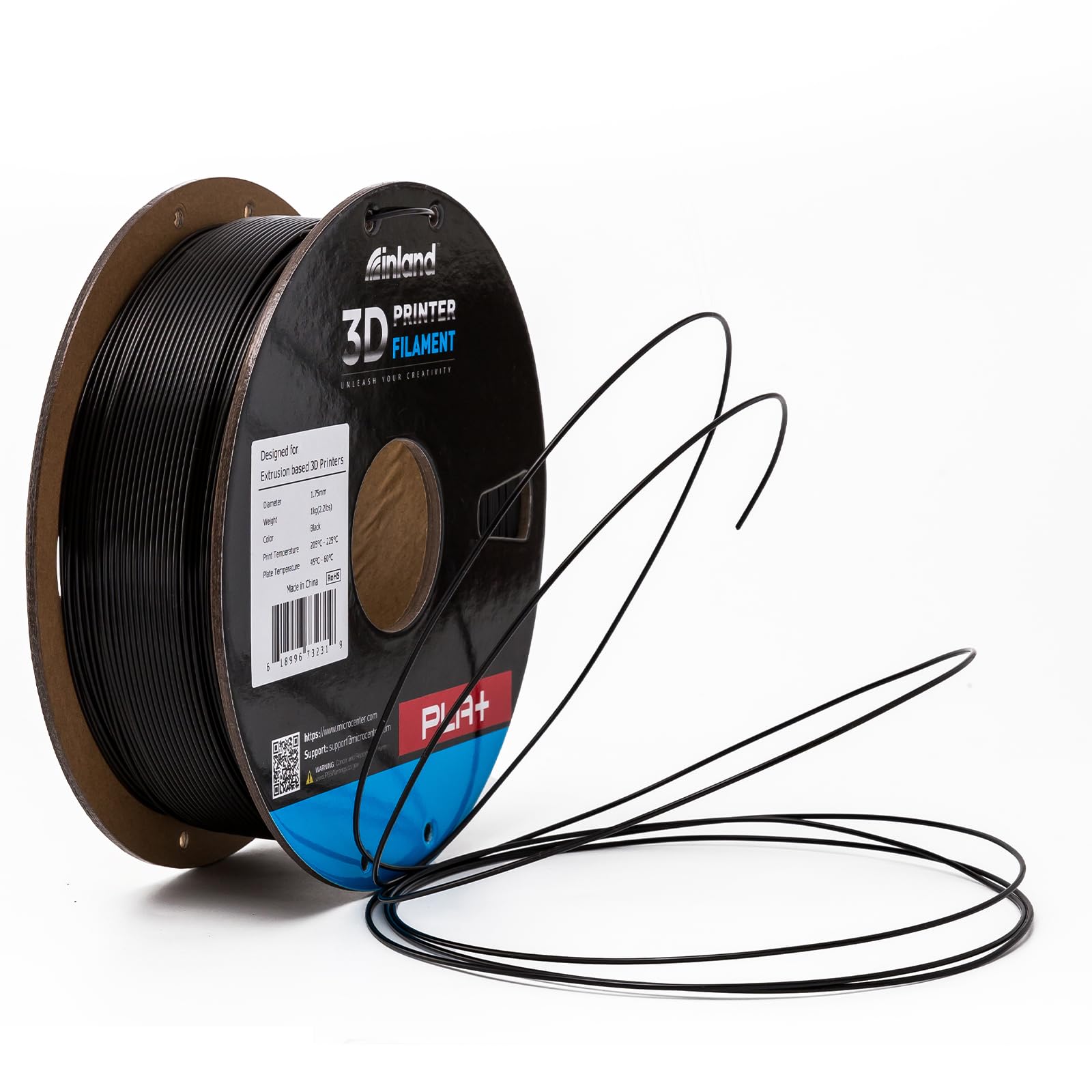 INLAND Micro Center PLA+ 3D Printing Filament 1.75mm - PLA Pro Dimensional Accuracy +/- 0.03 mm - 1kg Cardboard Spool (2.2 lbs) (1 Pack Black, 1.75mm) - Image 7
