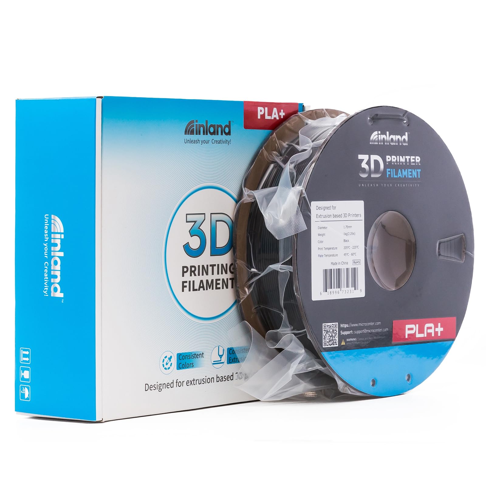 INLAND Micro Center PLA+ 3D Printing Filament 1.75mm - PLA Pro Dimensional Accuracy +/- 0.03 mm - 1kg Cardboard Spool (2.2 lbs) (1 Pack Black, 1.75mm) - Image 8