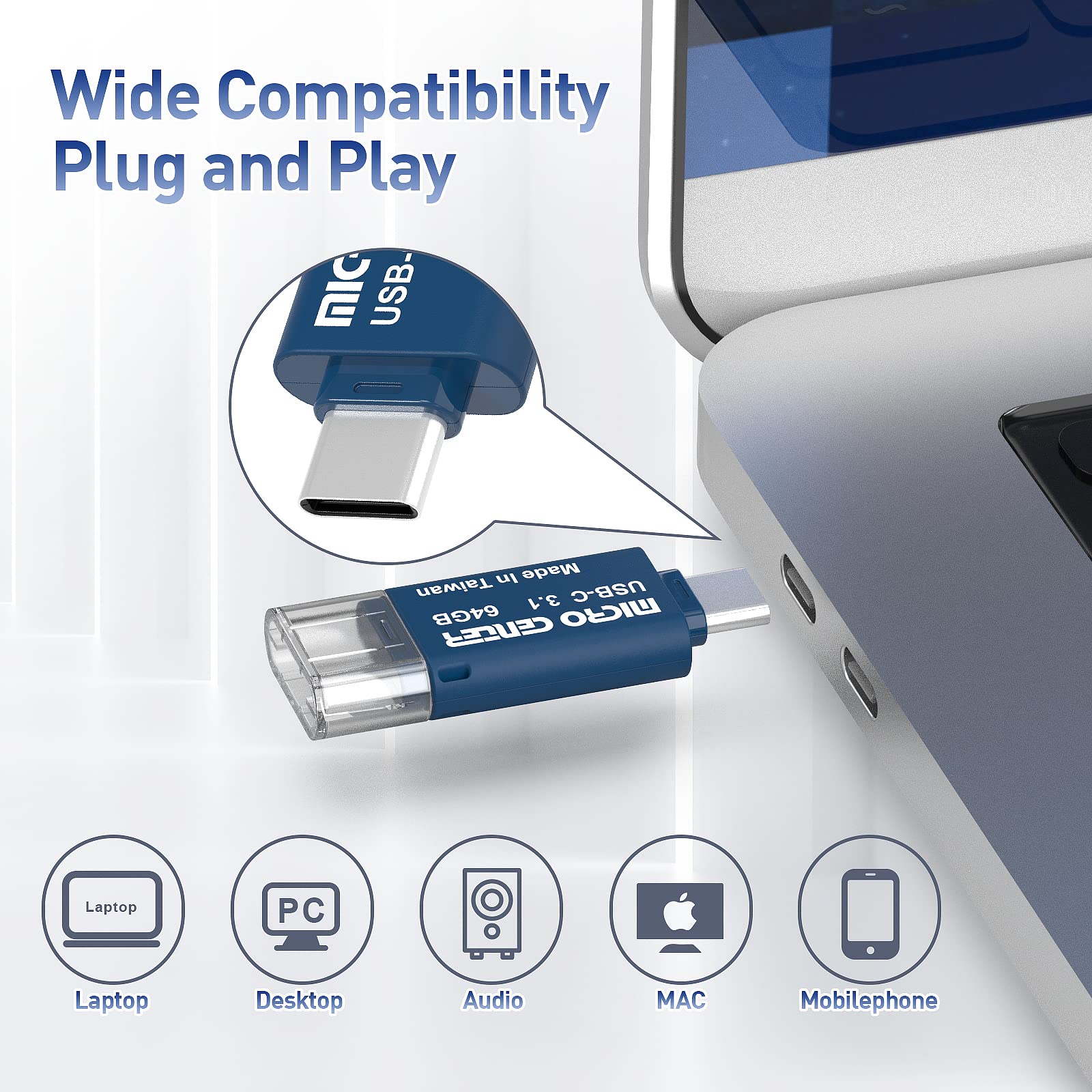 INLAND Micro Center Super Speed 2 Pack 64GB Type-C USB 3.0/USB 3.1 Gen 1 Mini Flash Drive Memory Stick Thumb Drive - Image 5