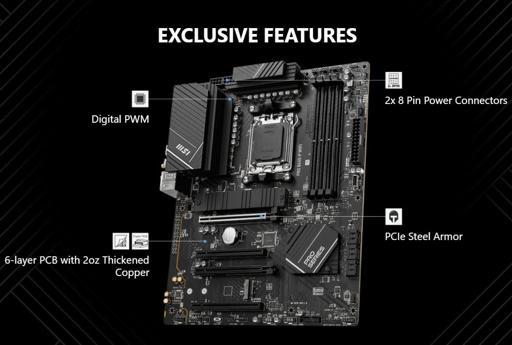 INLAND MSI PRO B650-P WiFi Motherboard with AMD Ryzen 5 7600X 6-Core Desktop Processor (AMD AM5, ATX, DDR5, PCIe 4.0) - Image 4