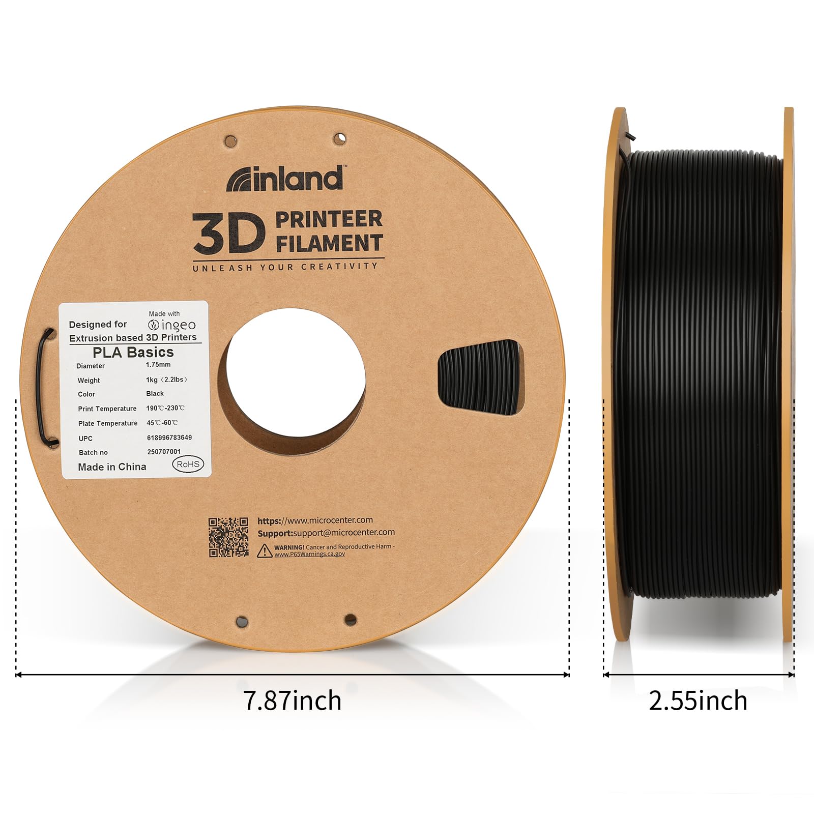 Inland PLA Basics Filament 1.75mm, 1kg Spool – Dimensional Accuracy ±0.02mm, Neatly Wound, Fits Most FDM 3D Printers (Black, 1 Pack) - Image 5
