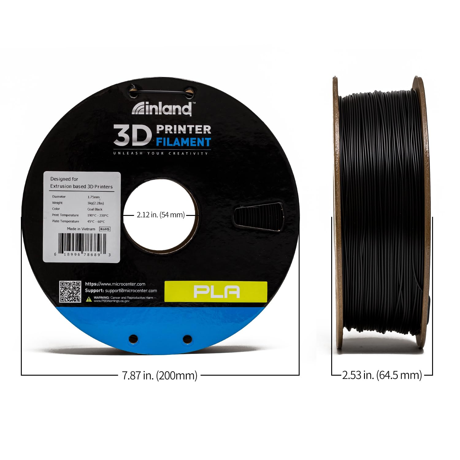 Inland PLA Filament 1.75mm Black 1KG, 3D Printer Filament Dimensional Accuracy +/- 0.02mm, 1kg Spool (2.2lbs) Fits Most FDM 3D Printers (Coal Black, 1 Pack) - Image 4