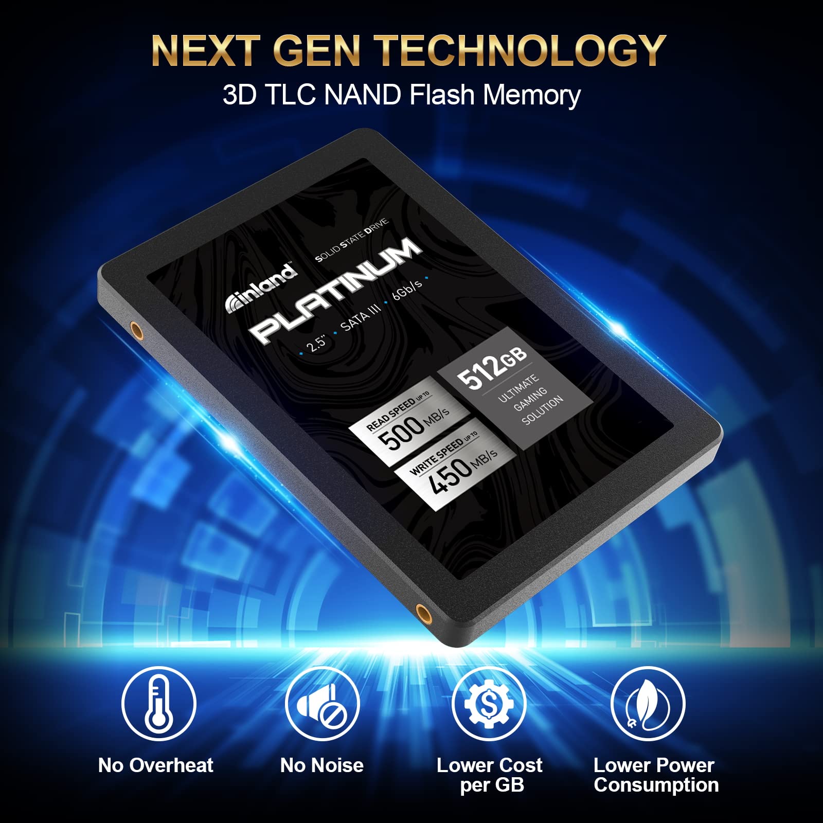 INLAND Platinum 512GB SSD SATA III 6Gb/s 2.5" 7mm TLC 3D NAND Internal Solid State Drive (512GB) - Image 4