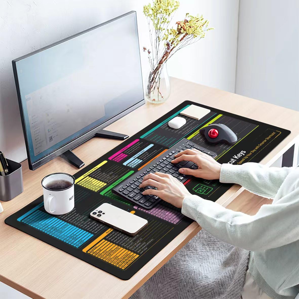 INLAND XXL Mouse Pad, Extra Large Cheat Sheet Gaming Mousepad, Non-Slip Rubber Base, Anti-Fray Edges, Water-Resistant, Thick Mouse Mat for Gaming & Office Use (36" x 16", Excel Shortcuts) - Image 4