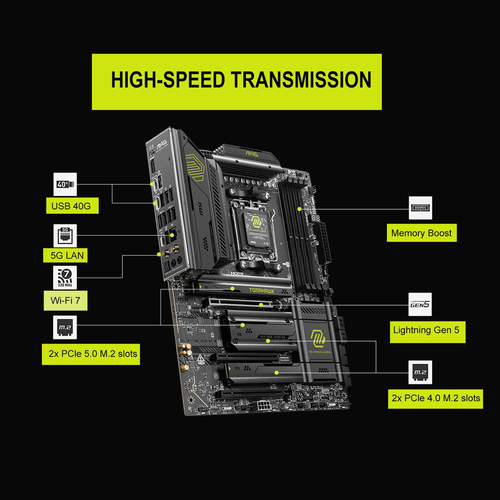 Micro Center AMD Ryzen 9 9900X CPU Processor with MSI MAG X870E Tomahawk WiFi ATX Motherboard (DDR5, PCIe 5.0 x16, M.2 Gen5, Wi-Fi 7, 5G LAN) - Image 4