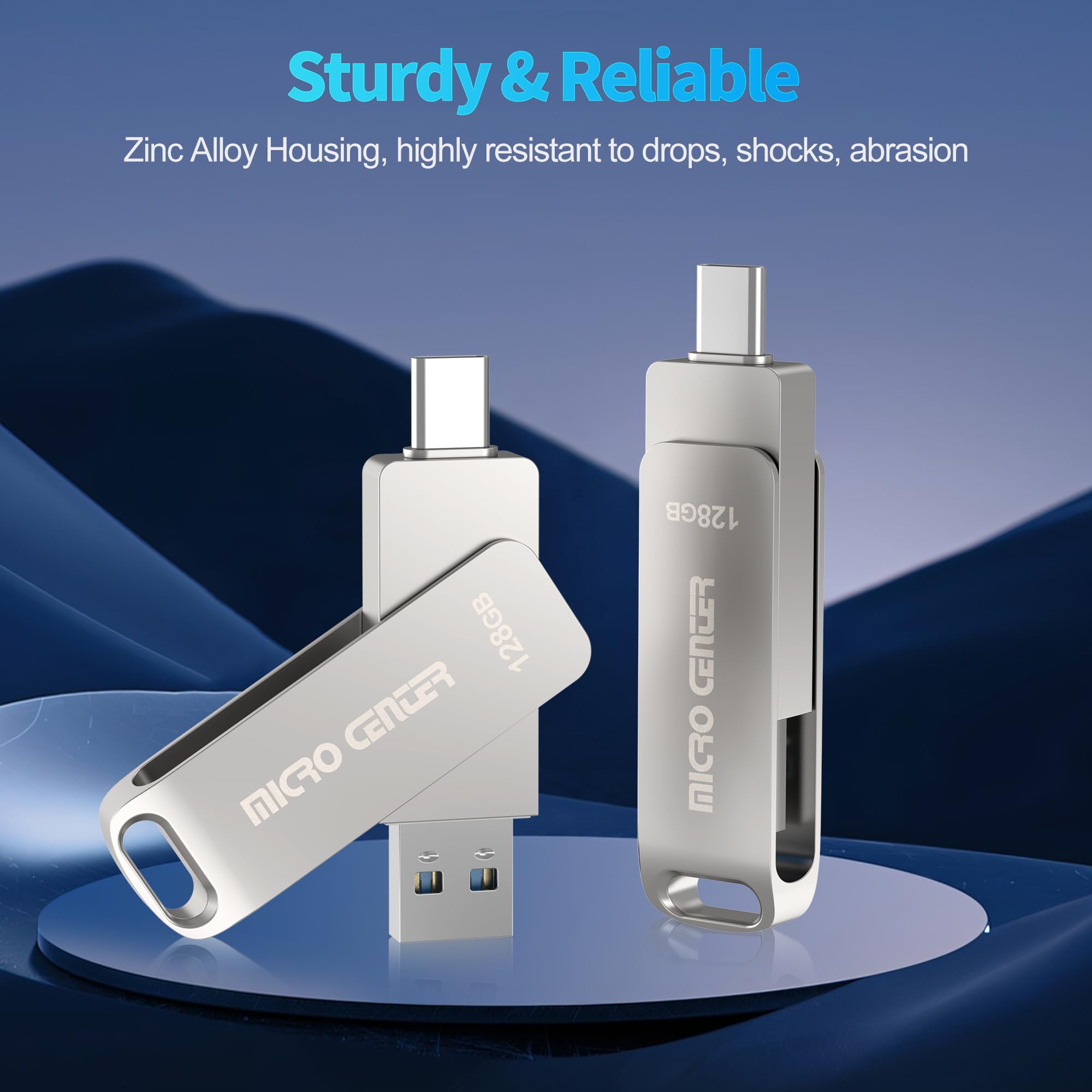 Micro Center SuperSpeed 3 Pack 128GB USB 3.2 Gen 1 Dual Drive Type-C & OTG Type-A 2-in-1 up to 200MB/s Swivel Metal Flash Drive Memory Storage Stick for Android Phones Tablets Mac Laptop - Image 6